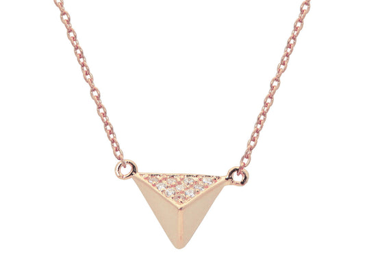 Silver Rose Plated Triangle Pyramid Pendant Necklace 15" + 1" Cz Side .9mm Necklaces