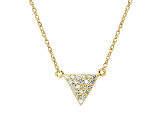 Silver Gold Plated 8mm Each Side Triangle Cz Pave Pendant 15" + 1" Necklace Necklaces