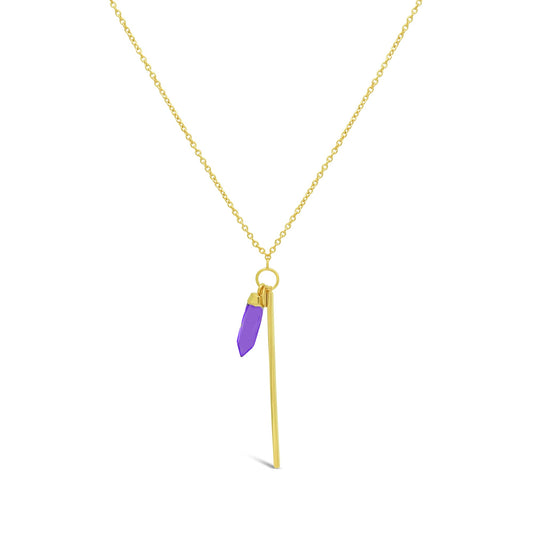 Amethyst Bullet & Golden Bar Necklace in Gold Plated Sterling Silver, 30" Necklaces