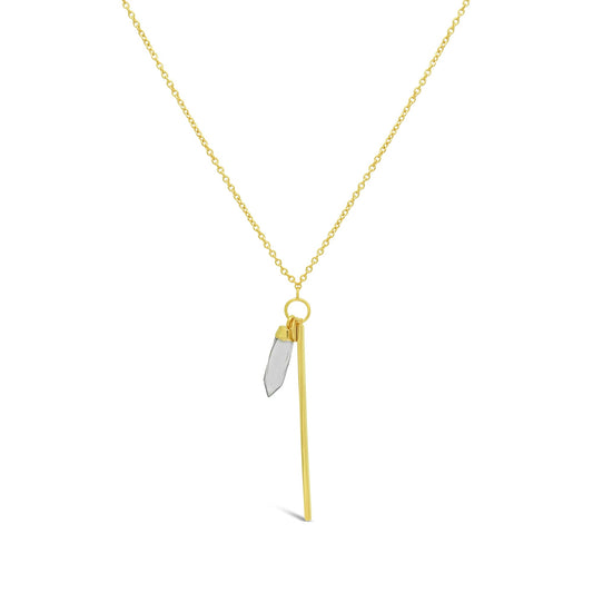 Quartz Bullet & Golden Bar Necklace in Gold Plated Sterling Silver, 30" Necklaces