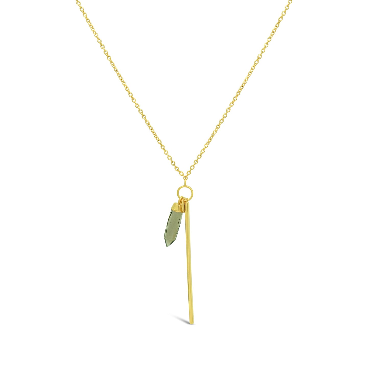 Smoky Quartz Bullet & Golden Bar Necklace in Gold Plated Sterling Silver, 30" Necklaces