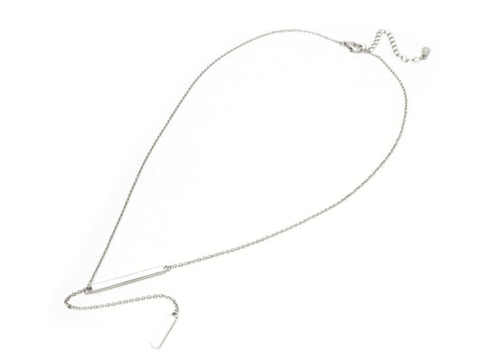 Double Bar Lariet Necklace in Rhodium Plated Sterling Silver, 16"+2" Necklaces