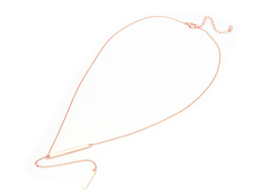 Double Bar Lariet Necklace in Rose Gold Plated Sterling Silver, 16"+2" Necklaces