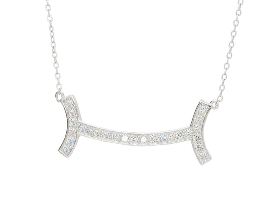 Fine Sterling Silver Studded Curved Smile Bar Necklace for Women,16"-18" Necklaces