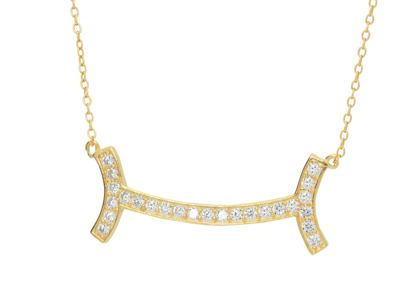 Fine Vermeil Studded Curved Smile Bar Necklace for Women,16"-18" Necklaces
