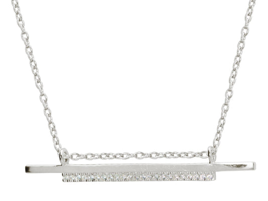 Double Sideways Cz Flashbar Necklace in Sterling Silver, 15.5" + 2" Extender Necklaces