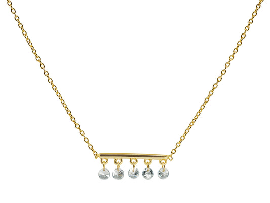 Thin Briolette CZ Golden Bar Necklace Necklaces