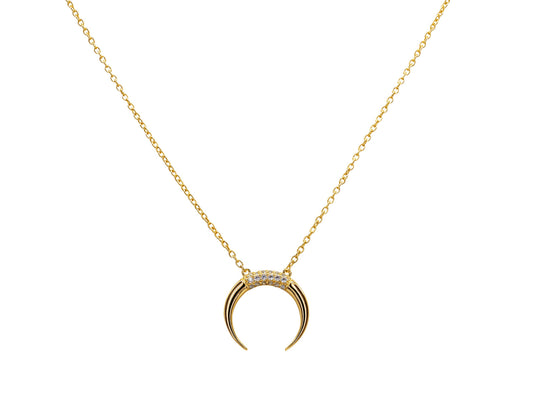 Sparkling Crystals Gold Crescent Moon Necklace Necklaces