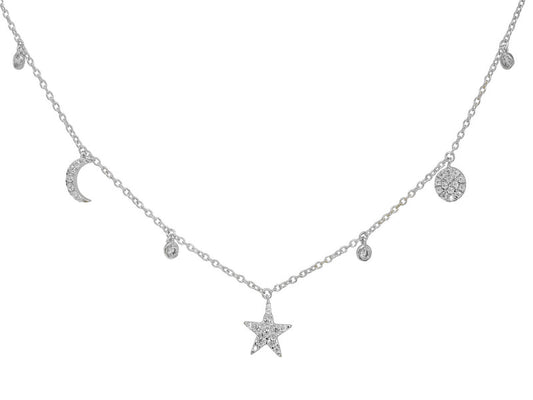 Sparkling CZ Stars & Moons Charms Necklace Necklaces