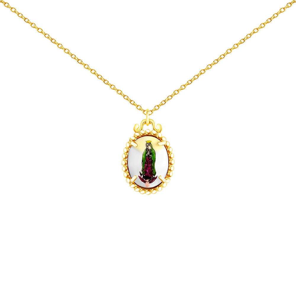 Painted Virgen de Guadalupe Medallion Necklace Necklaces