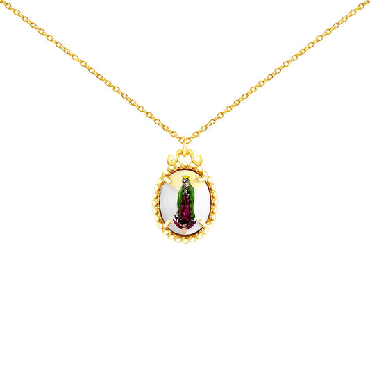 Painted Virgen de Guadalupe Medallion Necklace Necklaces