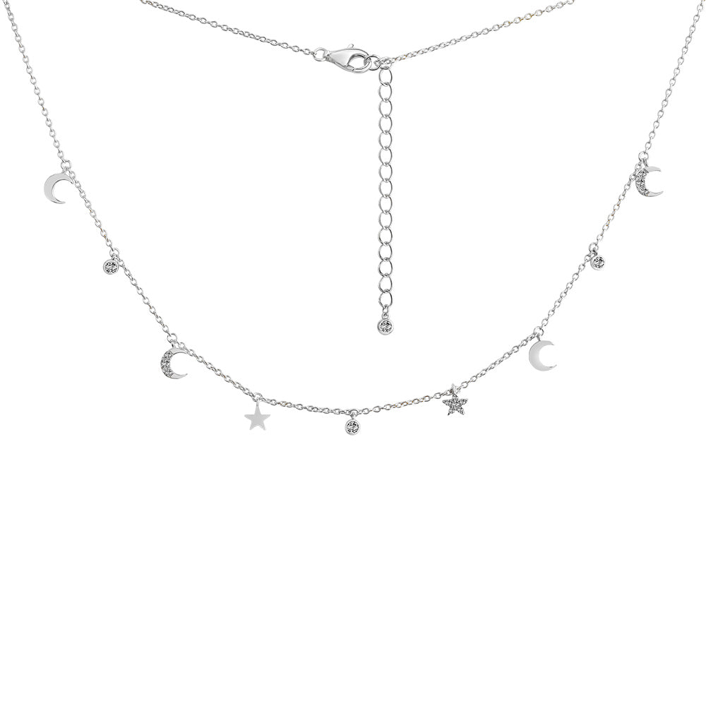 Celestial Stars & Moon Necklace (Silver) Necklaces