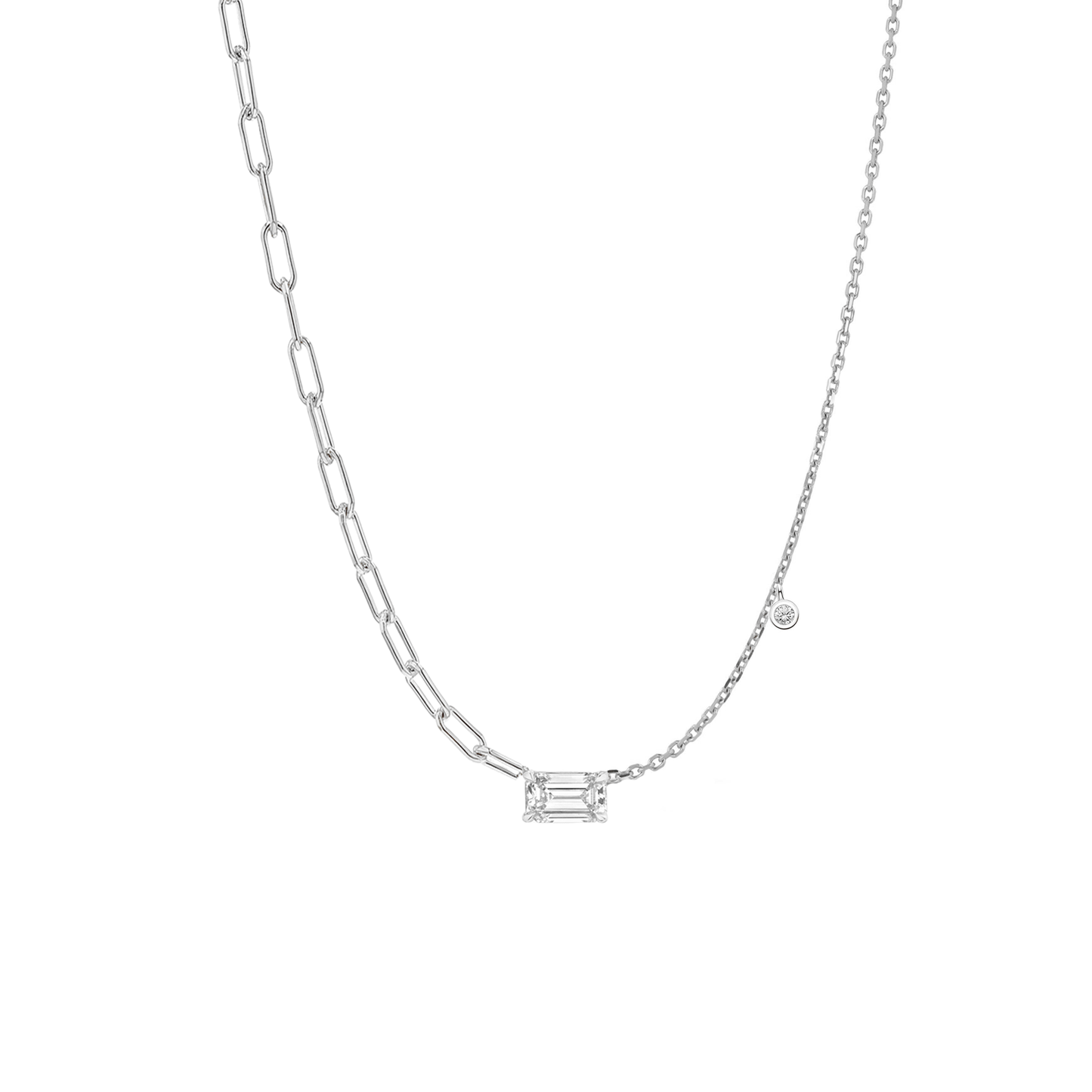 Halfway Paper Clip Chain Emerald Cut CZ Pendant Necklace NECKLACES