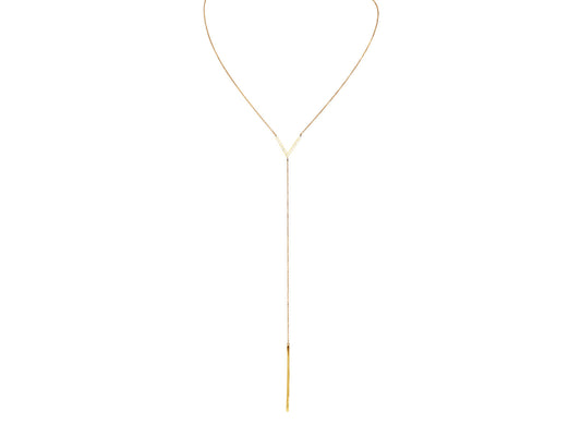 Gold CZ Bar and Lariat Silver Layered Necklace Necklaces