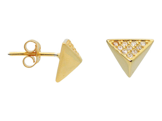 Silver Gold Plated Triangle Pyramid Stud Earings Cz Side .9mm Earrings