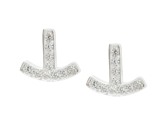 Sterling Silver Anchor Earrings with Brilliant Cubic Zirconia Stones Earrings