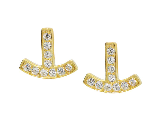 Gold Anchor Earrings with Brilliant Cubic Zirconia Stones |Sterling Silver Earrings