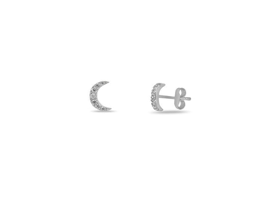 Sparkling Silver Moon Stud Earrings Earrings