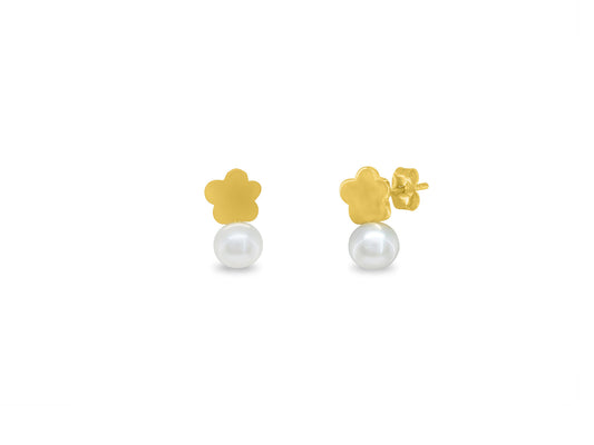 Golden Flower & Pearl Stud Earrings Earrings