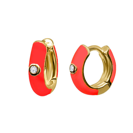 Mini Sparkling Enamel Hoop Earrings (Red) Earrings