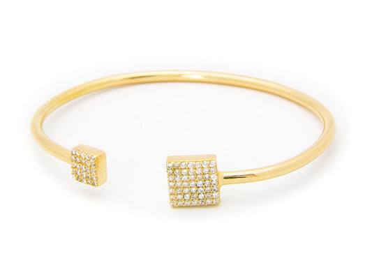 Square CZ Ends Golden Cuff Bangle Bracelets