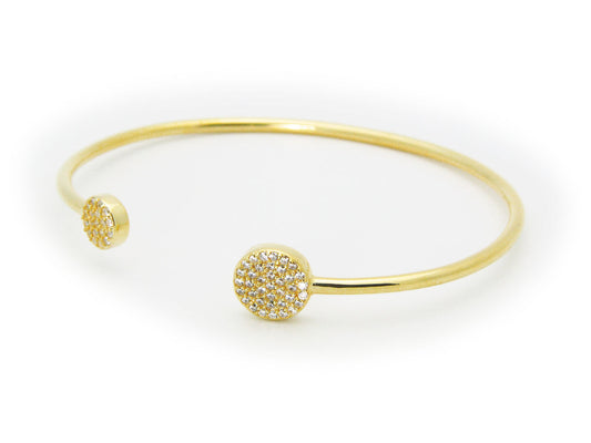 18k Gold Plated Sterling Silver Studded Disks Cuff Bangle Bracelets