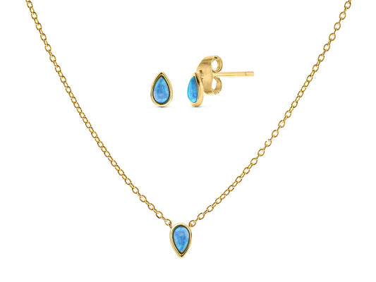 Created Opal Raindrop Studs and Necklace Set Necklaces