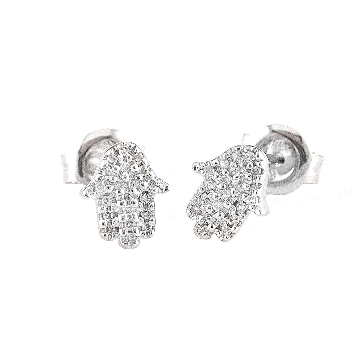 14k White Gold Diamond Hamsa Hand Stud Earrings EARRINGS