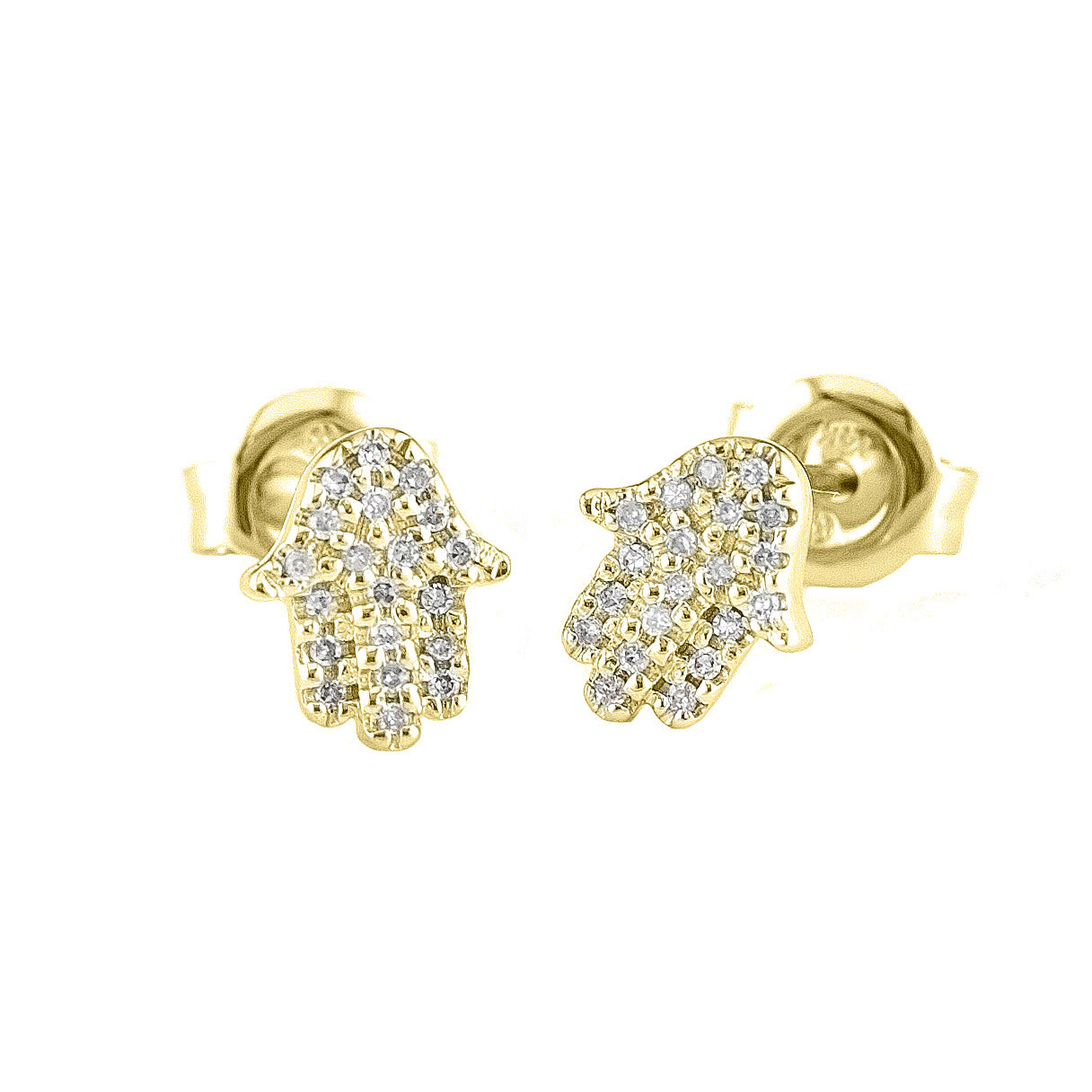 14k Yellow Gold Diamond Hamsa Hand Stud Earrings EARRINGS