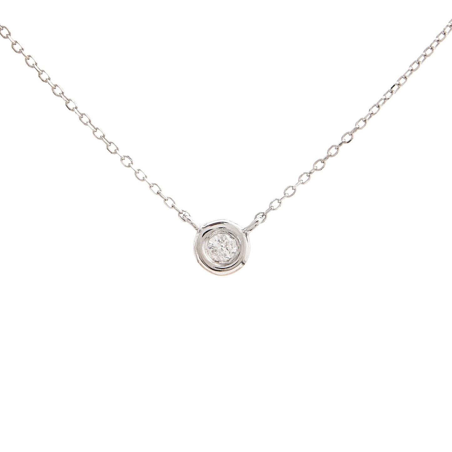 14k White Gold Tiny Bezel Diamond Necklace NECKLACES