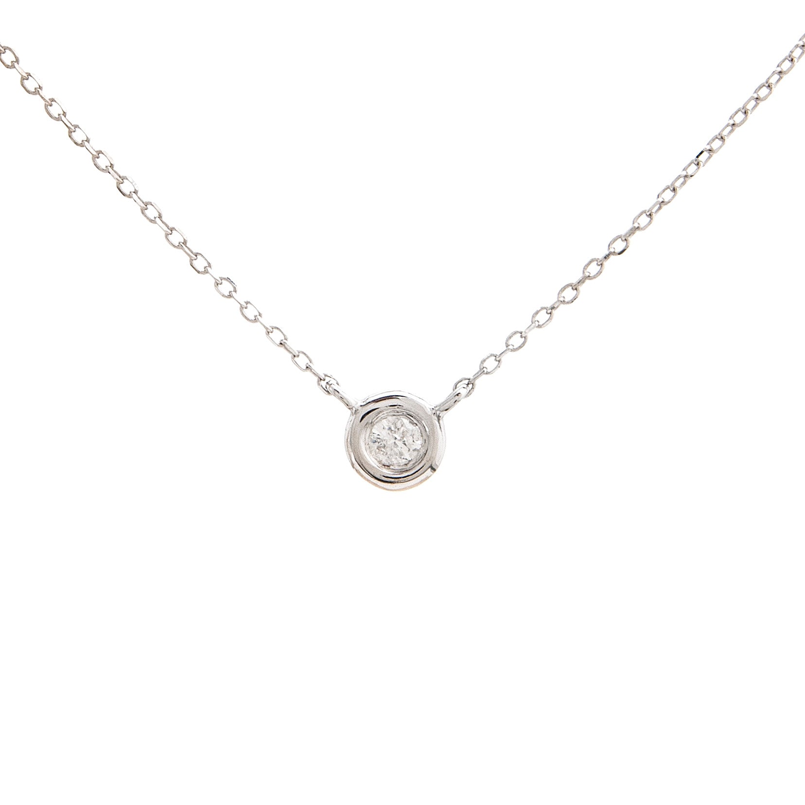 14k White Gold Tiny Bezel Diamond Necklace NECKLACES