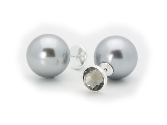 Front and Back CZ Faux Pearl Earrings 925 Sterling Silver Earrings