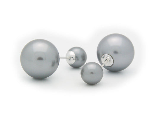 Double Sided Faux Grey Pearl Tribal Earrings | 925 Sterling Silver Earrings