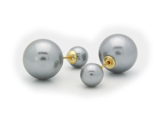 Double Sided Faux Grey Pearl Tribal Earrings | 925 Sterling Silver Earrings