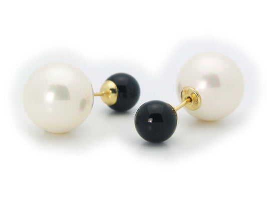 Double Sided Faux Black Pearl Tribal Earrings | 925 Sterling Silver Earrings