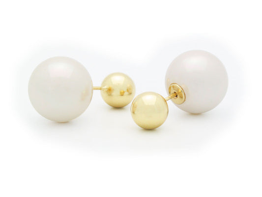 Double Sided Faux Pearl Tribal Earrings | Gold Plated 925 Sterling Silver Earrings