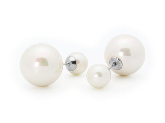 Double Sided Faux Pearl Tribal Earrings | 925 Sterling Silver Earrings