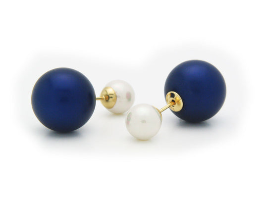 Double Sided Tribal Earrings | 925 Sterling Silver Faux Blue & White Pearls Earrings