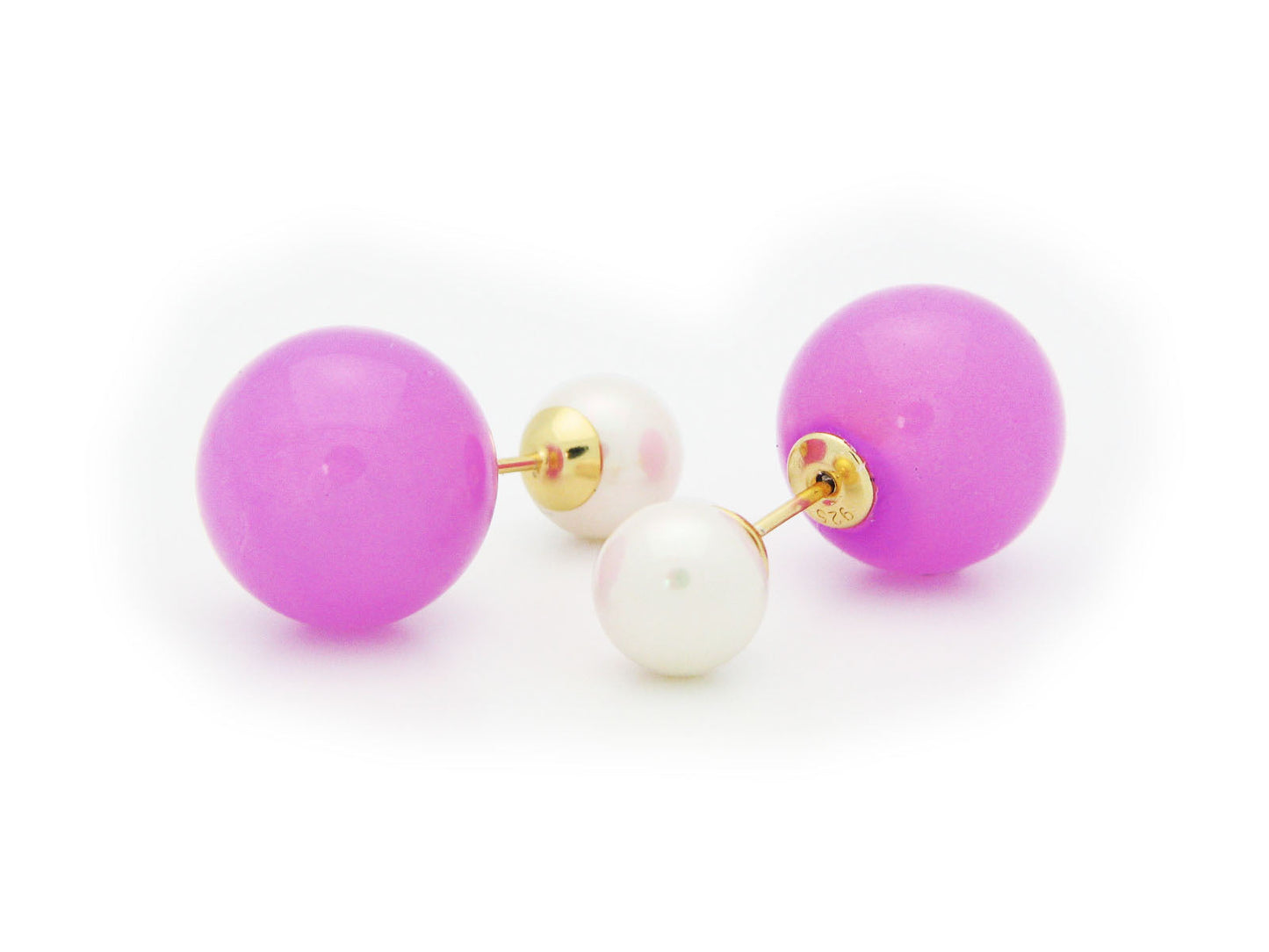 Double Sided Tribal Earrings | 925 Sterling Silver Faux Purple & White Pearls Earrings