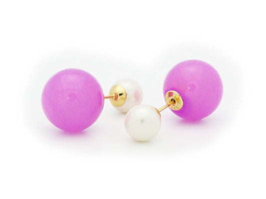 Double Sided Tribal Earrings | 925 Sterling Silver Faux Purple & White Pearls Earrings