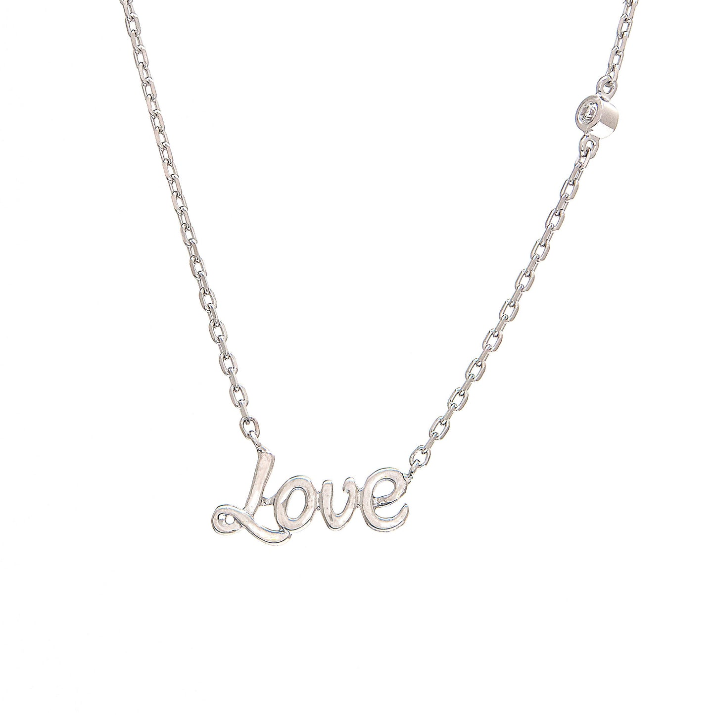 14k White Gold Love & Diamond Necklace NECKLACES