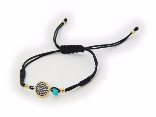 Minimalistic Cz Disk Black Cord Bracelet Silver Gold Plated Bracelet Bracelets