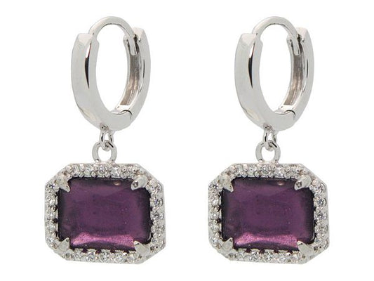 Sparkling Purple Glass Huggies Earrings