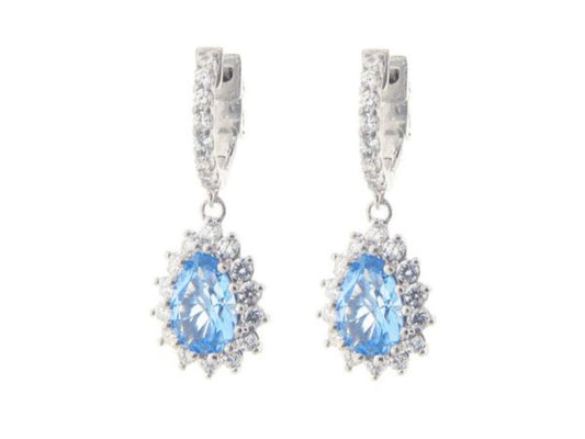 Royal bridal Blue Topaz CZ Huggie Hoop Earrings Earrings