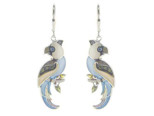 FRONAY COLLECTION Mother of Pearl Parrot Earrings 925 Sterling Silver, French Clasp Earrings